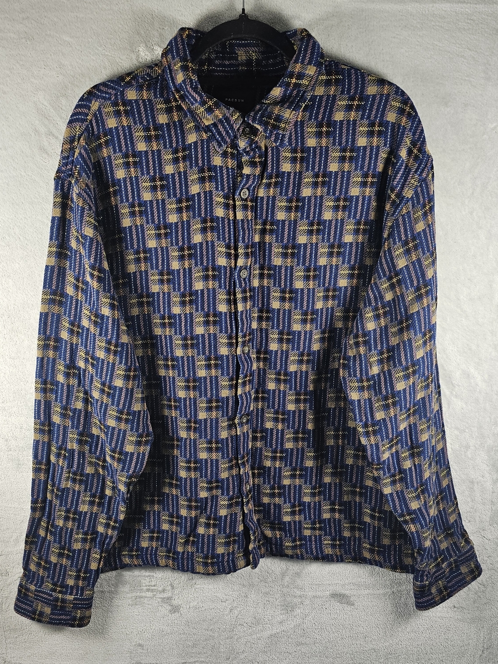 Pacsun Sz. Medium Men's Flannel Button-Up Geometric Colorful Shirt 100% Cotton